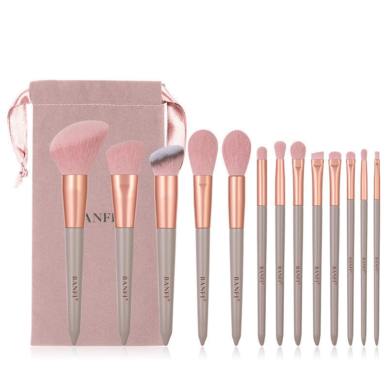 JMT-744138 13-Piece Makeup Brush Set with Wooden Handles and Cloth Bag for All Seasons