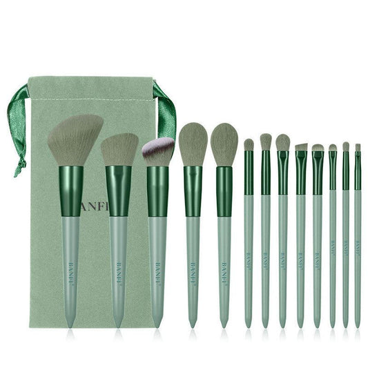 JMT-744138 13-Piece Makeup Brush Set with Wooden Handles and Cloth Bag for All Seasons