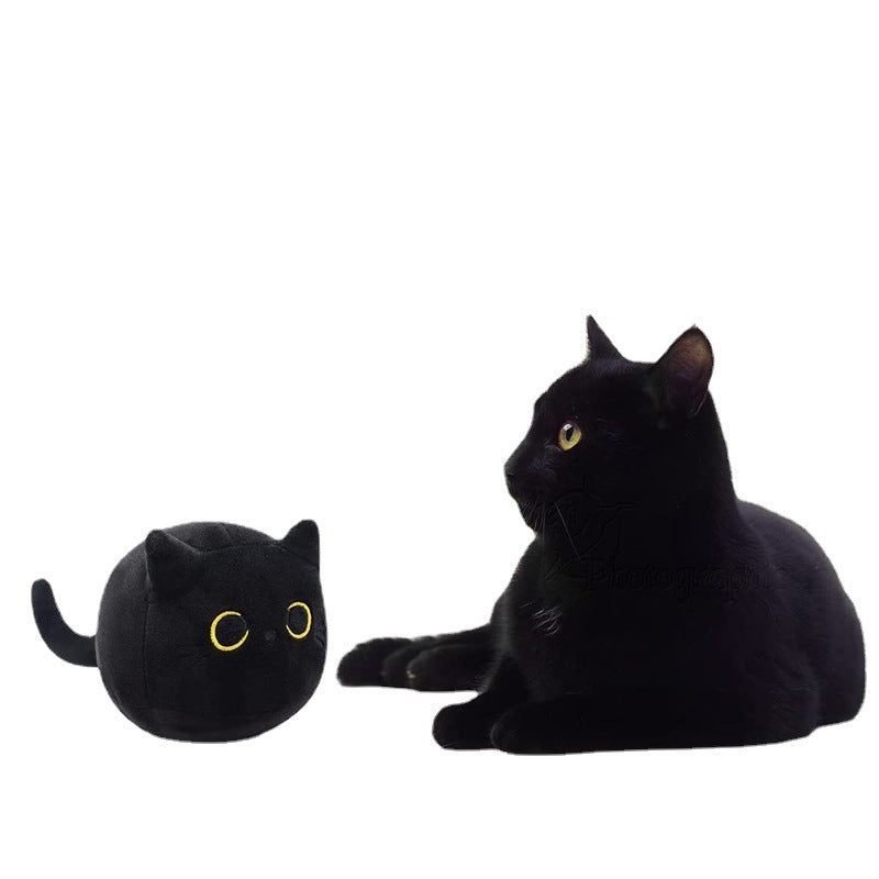 JMT-744522 Fluffy Black Cat Plush Toy - Soft Stuffed Animal Cushion for Home Decor and Kids' Gifts
