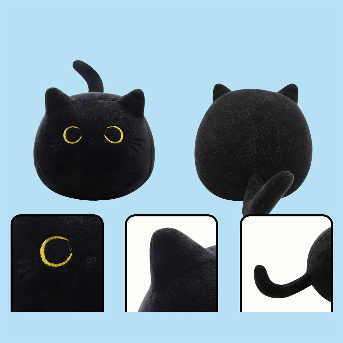 JMT-744522 Fluffy Black Cat Plush Toy - Soft Stuffed Animal Cushion for Home Decor and Kids' Gifts