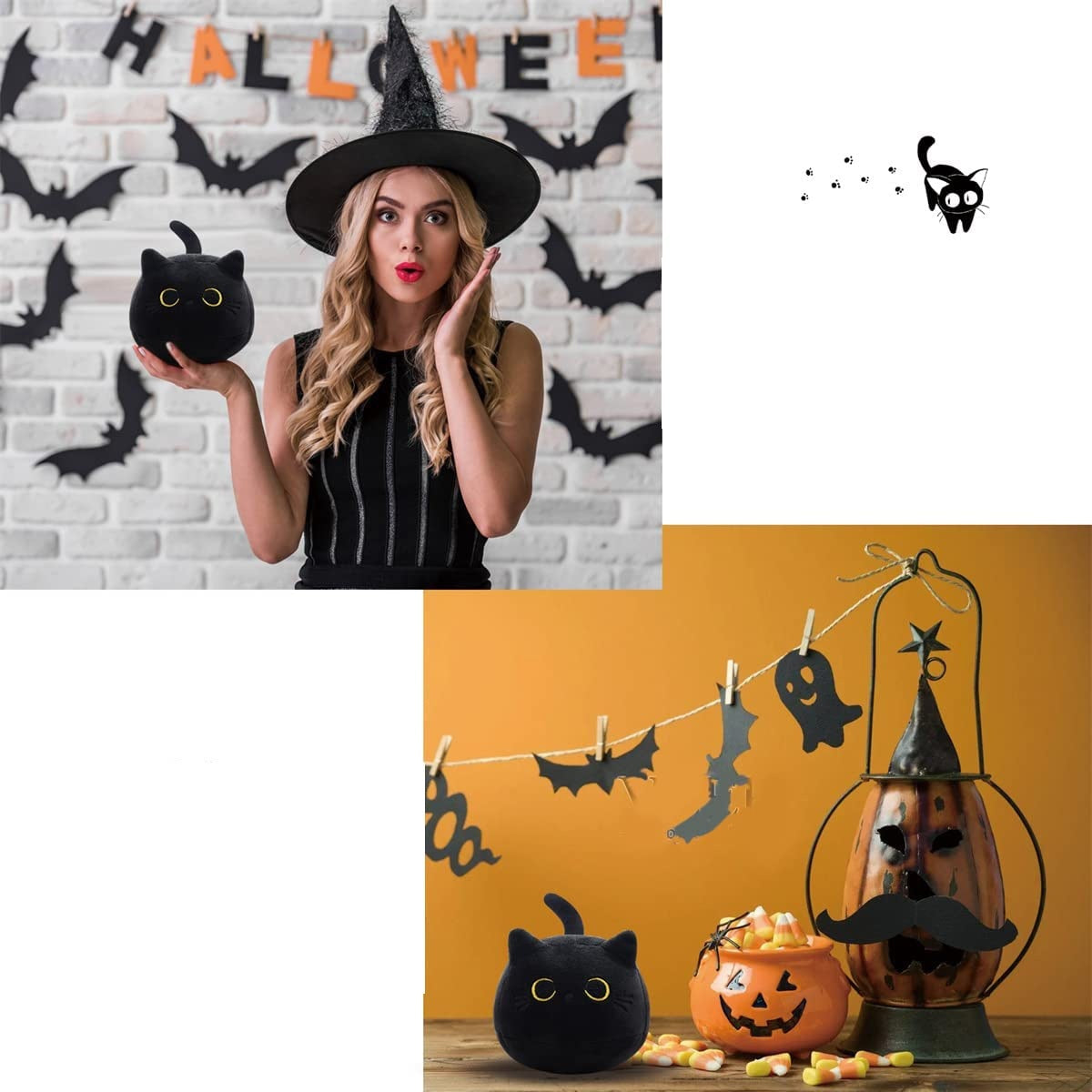 JMT-744522 Fluffy Black Cat Plush Toy - Soft Stuffed Animal Cushion for Home Decor and Kids' Gifts