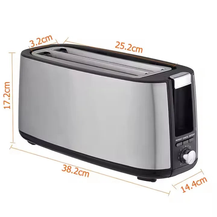 JMT-744650 1400W Long Slot Retro Toaster - Fits Anywhere, 2 Slice Bread Toaster