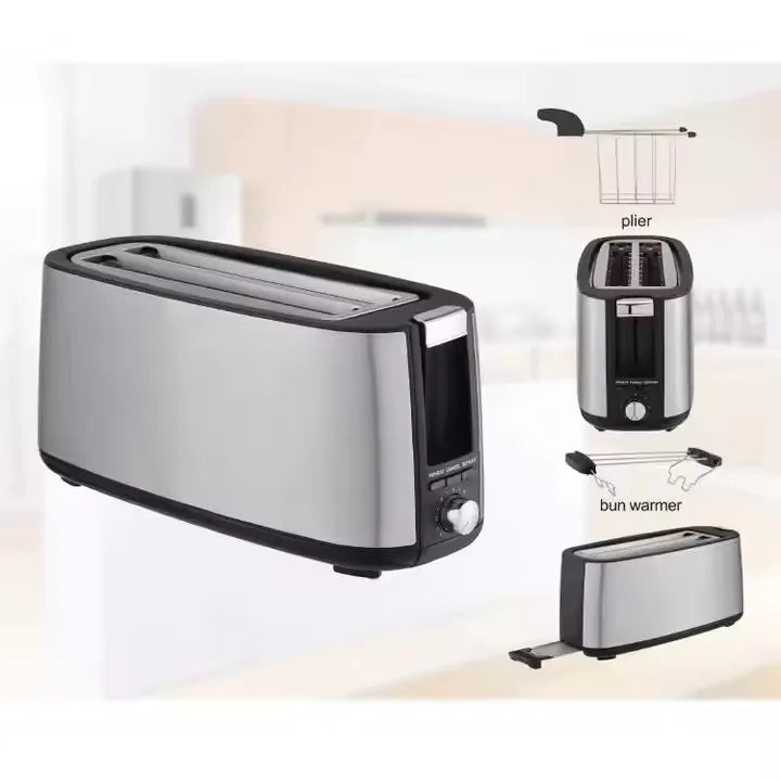 JMT-744650 1400W Long Slot Retro Toaster - Fits Anywhere, 2 Slice Bread Toaster