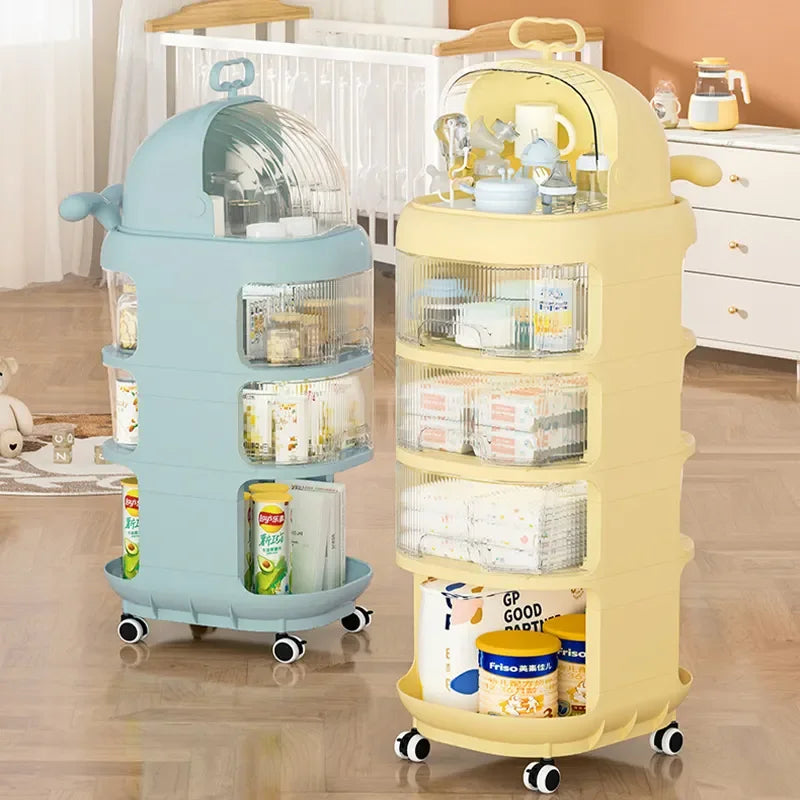 JMT-744650 3-Tier Cute Whale Bedside Storage Cart with Dustproof Drawers and Rolling Wheels