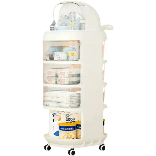 JMT-744650 3-Tier Cute Whale Bedside Storage Cart with Dustproof Drawers and Rolling Wheels