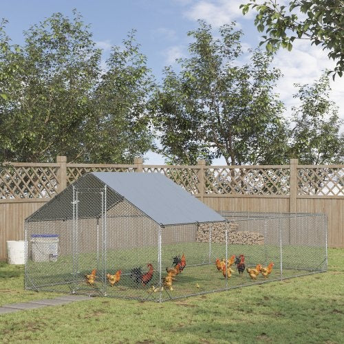 JMT-744714 Large Walk-In Metal Chicken Coop with Waterproof UV Cover – Spacious Outdoor Enclosure for Poultry and Small Animals, 19.7' x 9.8' x 6.4'