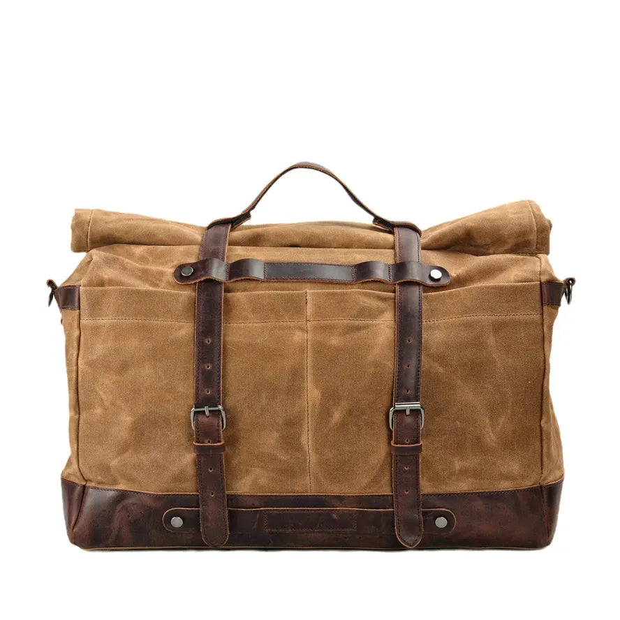 JMT-745098 Large Capacity Waterproof Travel Bag with Oil Wax Canvas and Crazy Horse Cowhide Accents