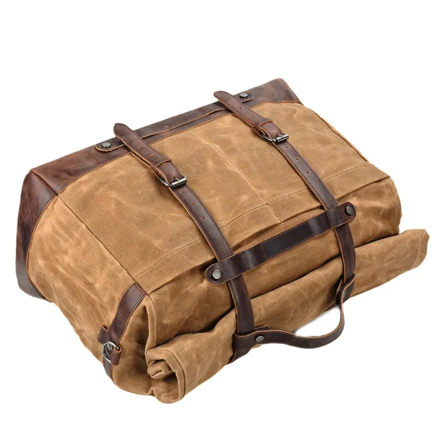 JMT-745098 Large Capacity Waterproof Travel Bag with Oil Wax Canvas and Crazy Horse Cowhide Accents