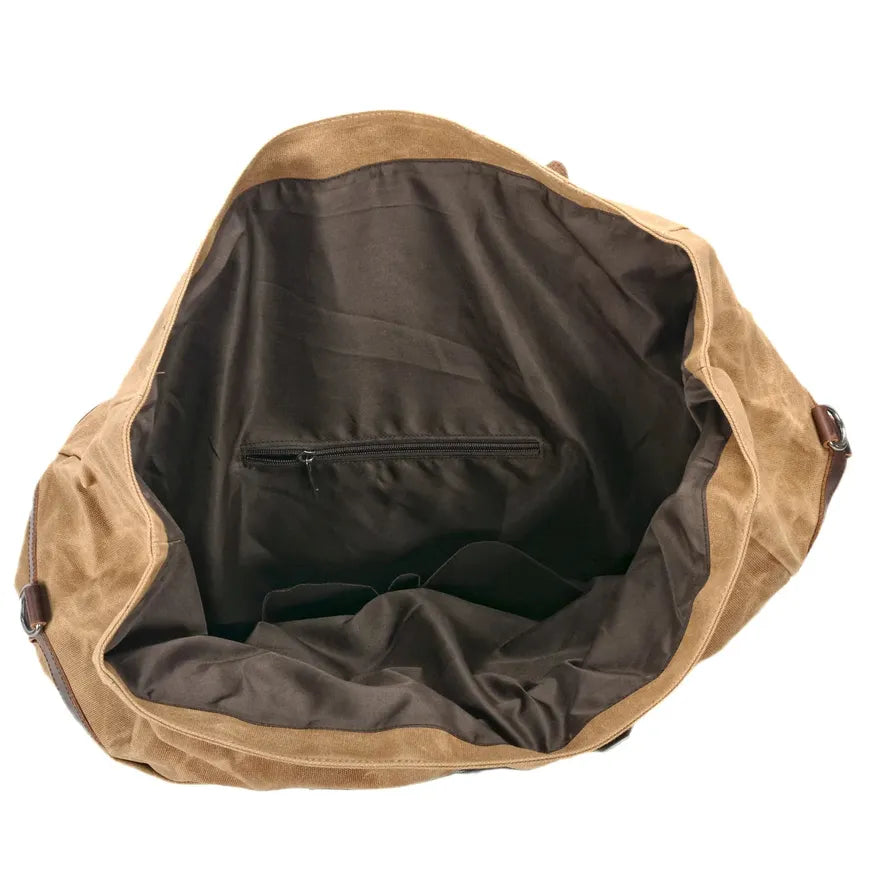 JMT-745098 Large Capacity Waterproof Travel Bag with Oil Wax Canvas and Crazy Horse Cowhide Accents