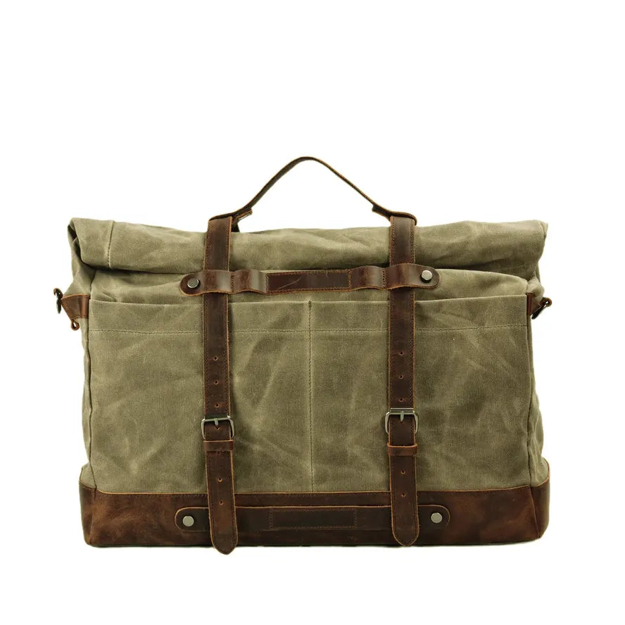 JMT-745098 Large Capacity Waterproof Travel Bag with Oil Wax Canvas and Crazy Horse Cowhide Accents
