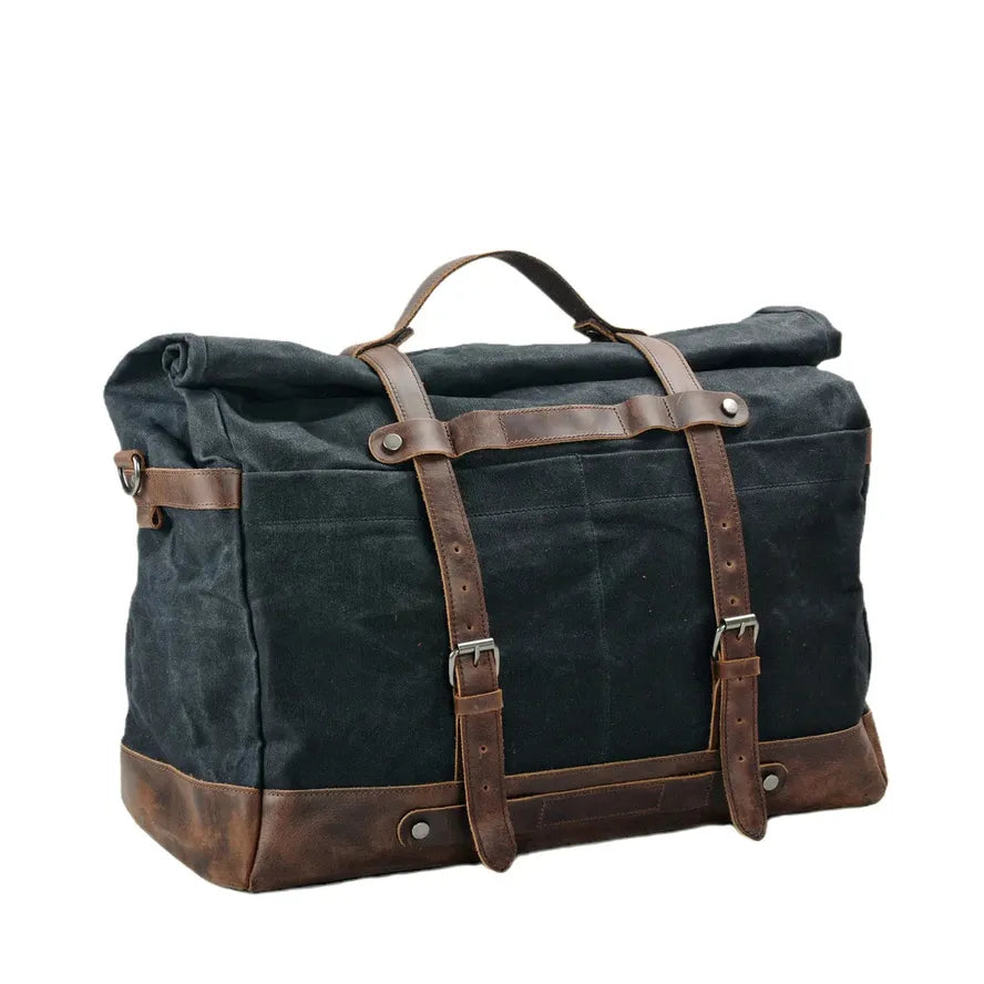 JMT-745098 Large Capacity Waterproof Travel Bag with Oil Wax Canvas and Crazy Horse Cowhide Accents