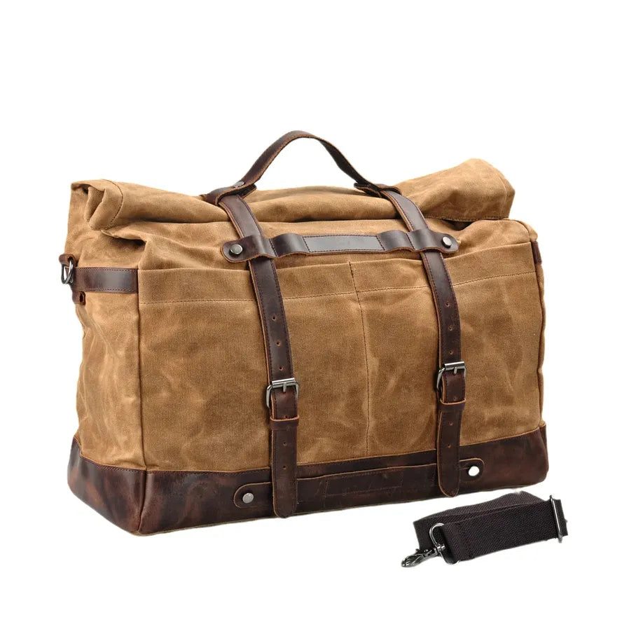 JMT-745098 Large Capacity Waterproof Travel Bag with Oil Wax Canvas and Crazy Horse Cowhide Accents