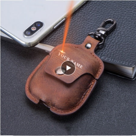 JMT-745354 Leather AirPods Cover with Keychain Attachment, Compatible with iPhone Models, Includes Charging Hole