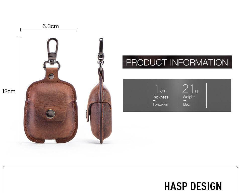 JMT-745354 Leather AirPods Cover with Keychain Attachment, Compatible with iPhone Models, Includes Charging Hole