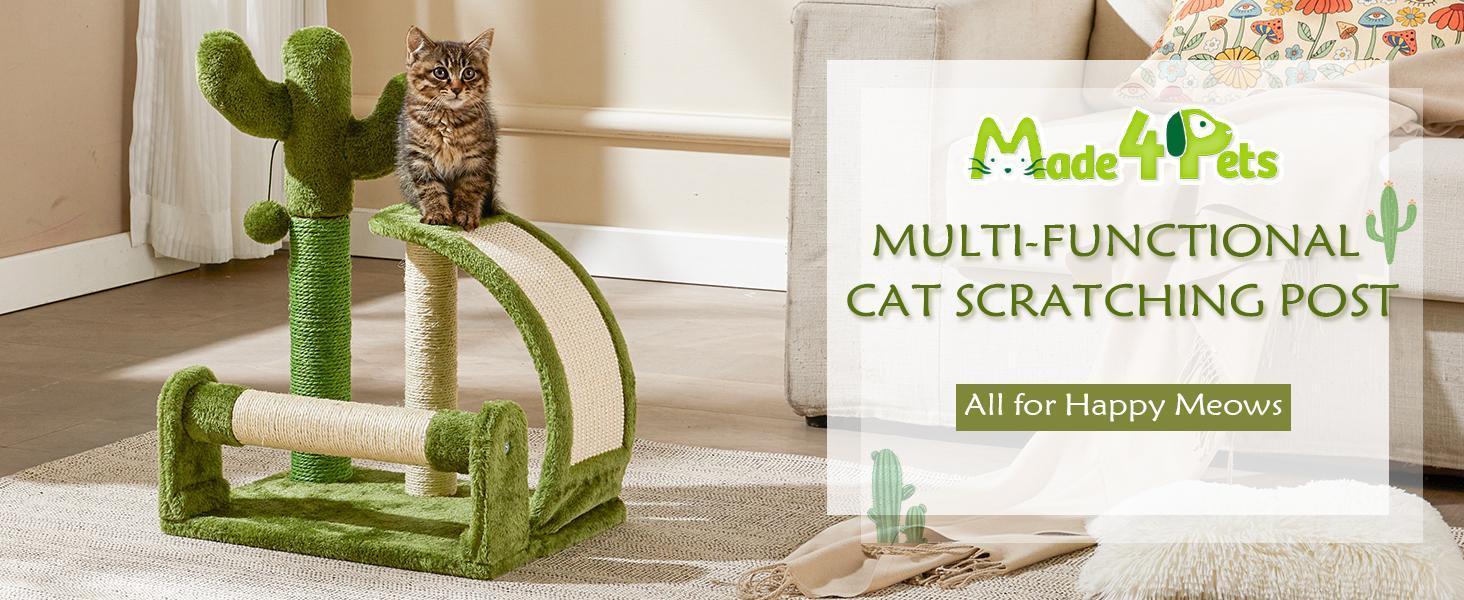 JMT-745866 Cactus-Shaped Natural Sisal Rope Cat Scratching Post with Sturdy Base and Easy Assembly