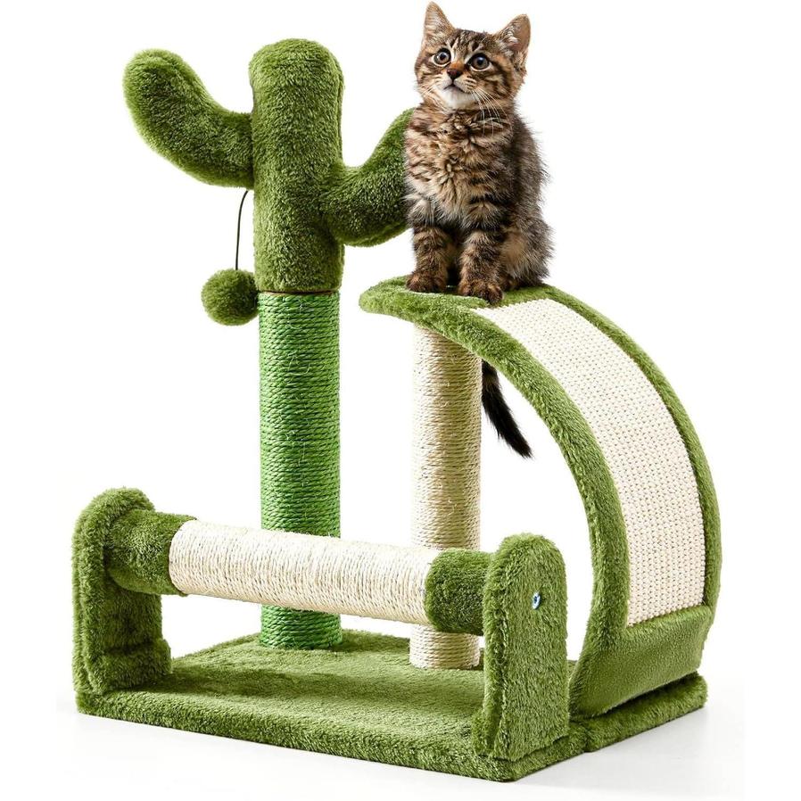 JMT-745866 Cactus-Shaped Natural Sisal Rope Cat Scratching Post with Sturdy Base and Easy Assembly
