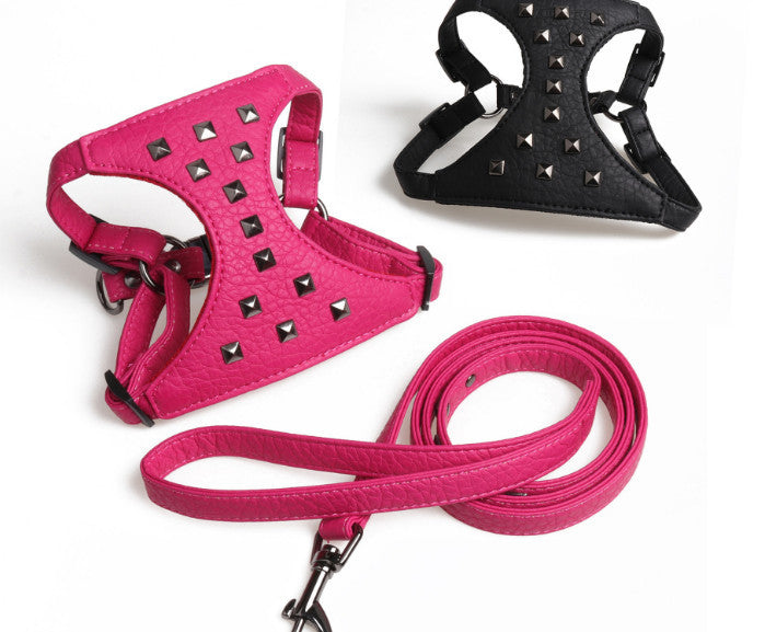 JMT-746186 Adjustable Stylish Studded Leather Dog Vest with Leash