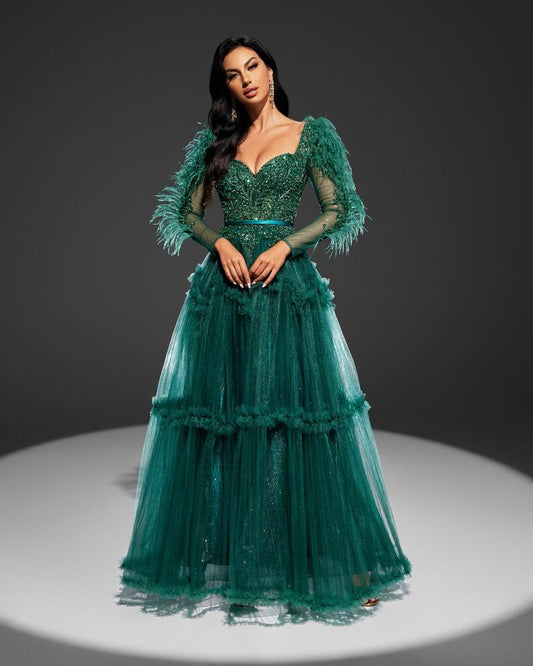 JMT-746250 Elegant Green Evening Gown - Model SH0020 for Women