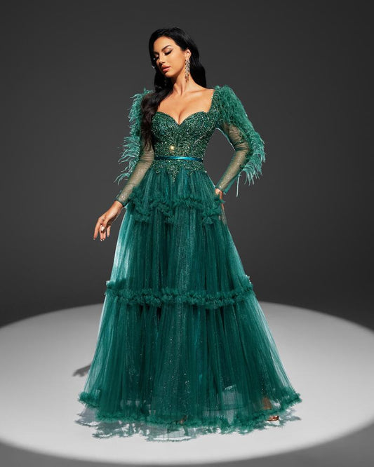 JMT-746250 Elegant Green Evening Gown - Model SH0020 for Women