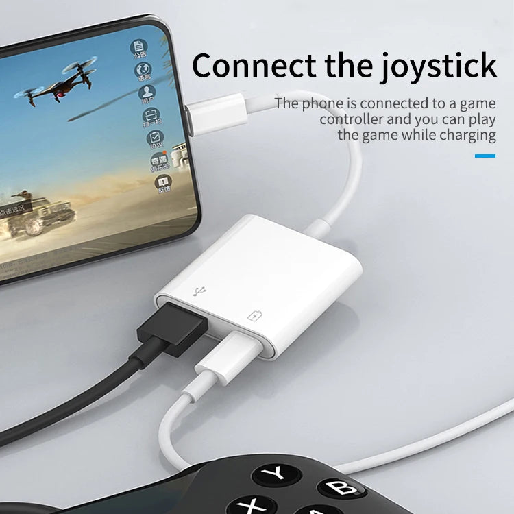 JMT-746506 2 in 1 USB C OTG Adapter with 18W PD/QC Charging Splitter for iPad and Android Devices