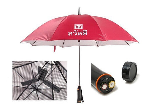 JMT-746634 Creative Dual Protection Cooling Umbrella with Fan - Manual Open Long Handle Design