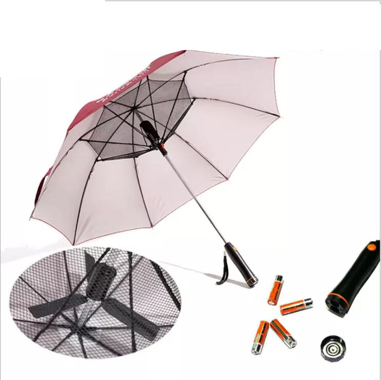 JMT-746634 Creative Dual Protection Cooling Umbrella with Fan - Manual Open Long Handle Design