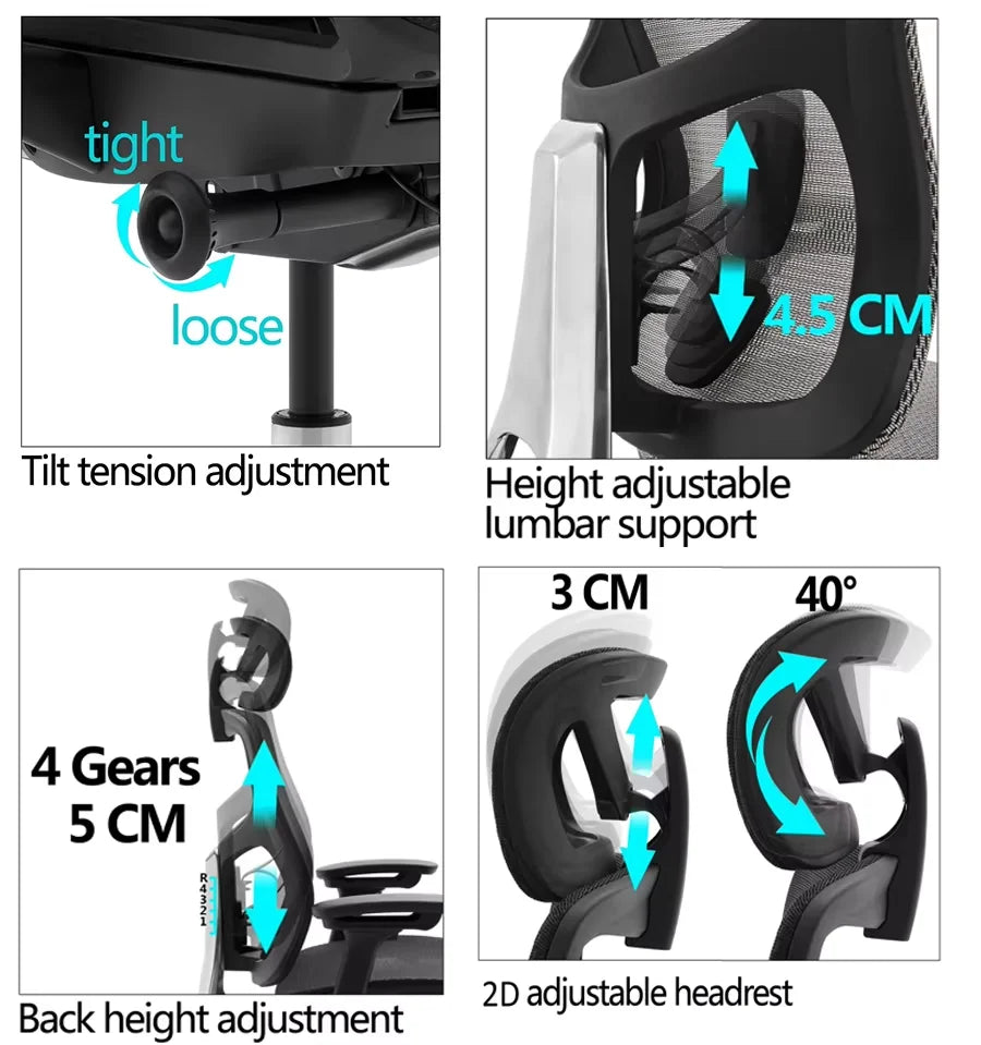 JMT-746762 Ergonomic Mesh Office Chair with Adjustable Headrest and Reclining Function
