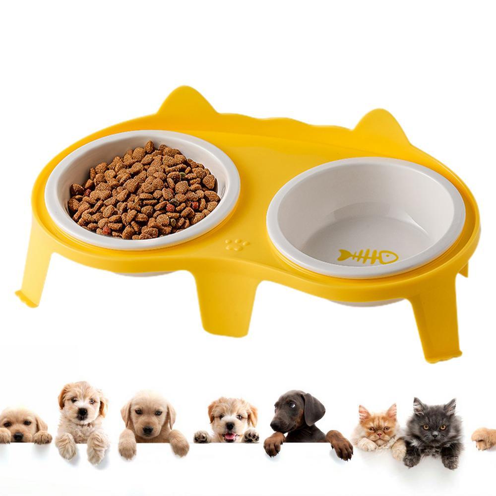 JMT-746826 Elevated Tilted Ceramic Cat Food and Water Bowl Set with Stand for Comfortable Feeding