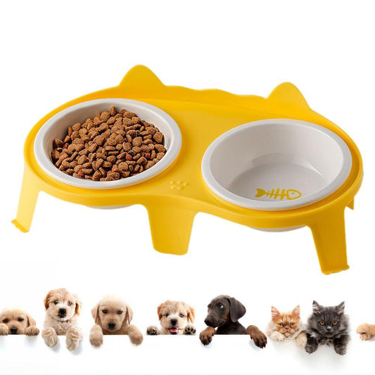 JMT-746826 Elevated Tilted Ceramic Cat Food and Water Bowl Set with Stand for Comfortable Feeding