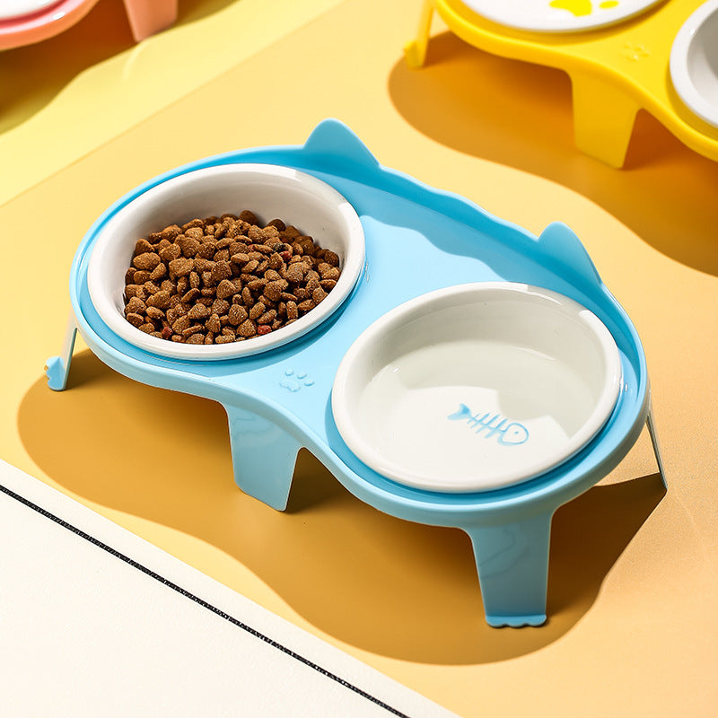 JMT-746826 Elevated Tilted Ceramic Cat Food and Water Bowl Set with Stand for Comfortable Feeding