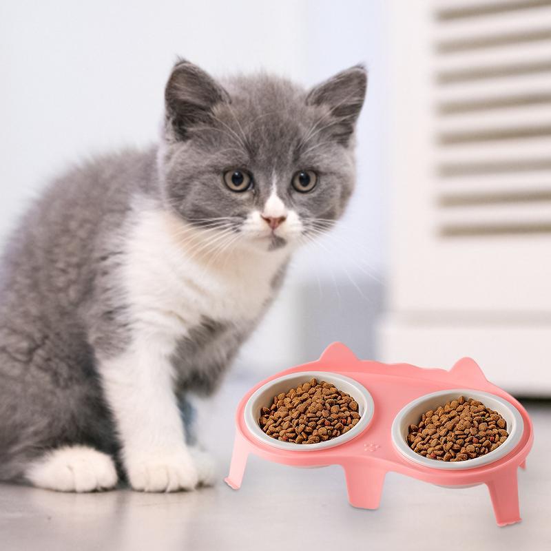 JMT-746826 Elevated Tilted Ceramic Cat Food and Water Bowl Set with Stand for Comfortable Feeding