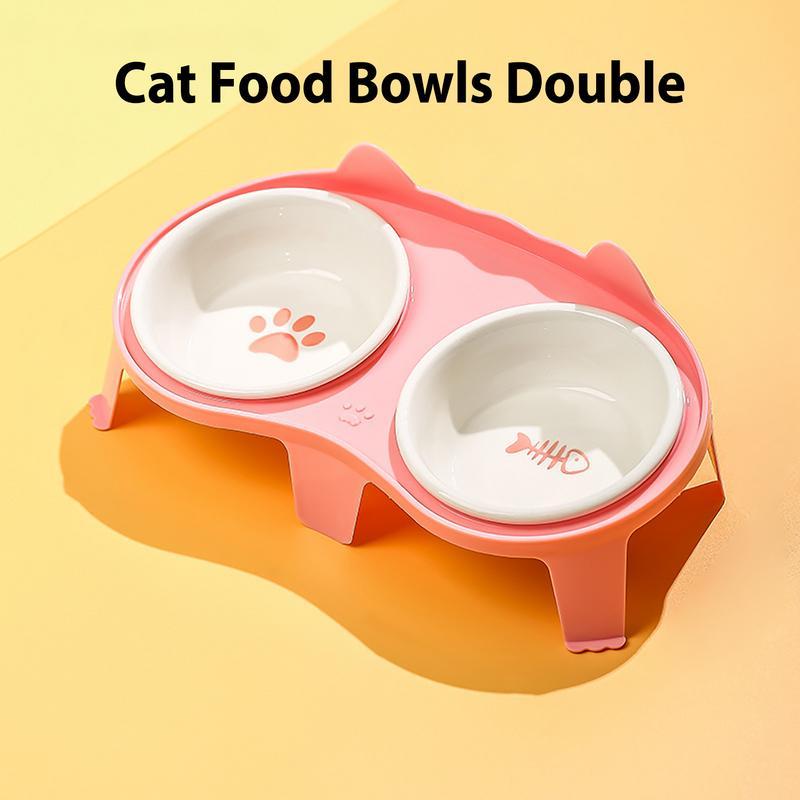 JMT-746826 Elevated Tilted Ceramic Cat Food and Water Bowl Set with Stand for Comfortable Feeding