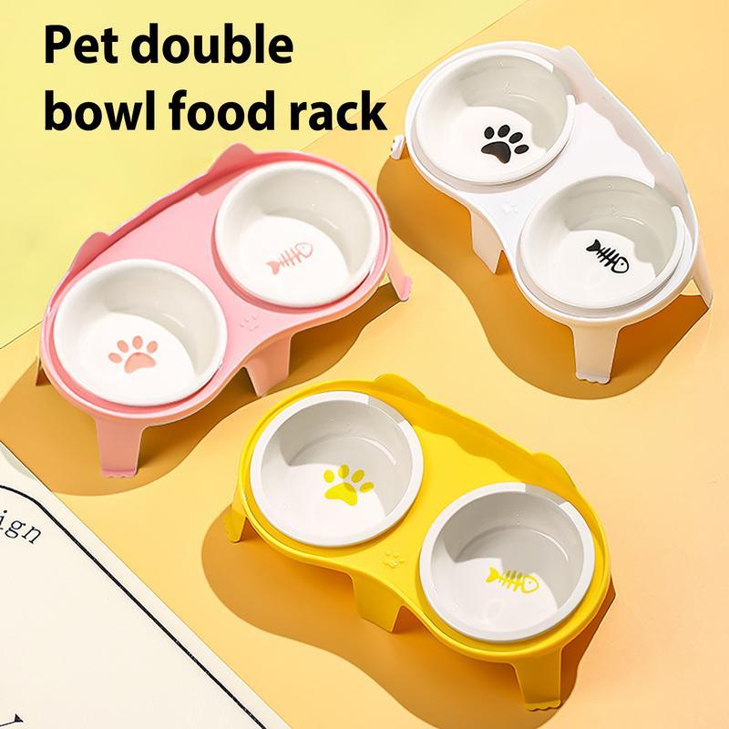 JMT-746826 Elevated Tilted Ceramic Cat Food and Water Bowl Set with Stand for Comfortable Feeding