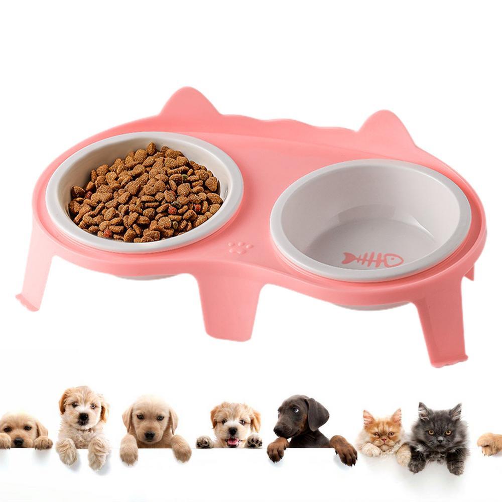 JMT-746826 Elevated Tilted Ceramic Cat Food and Water Bowl Set with Stand for Comfortable Feeding