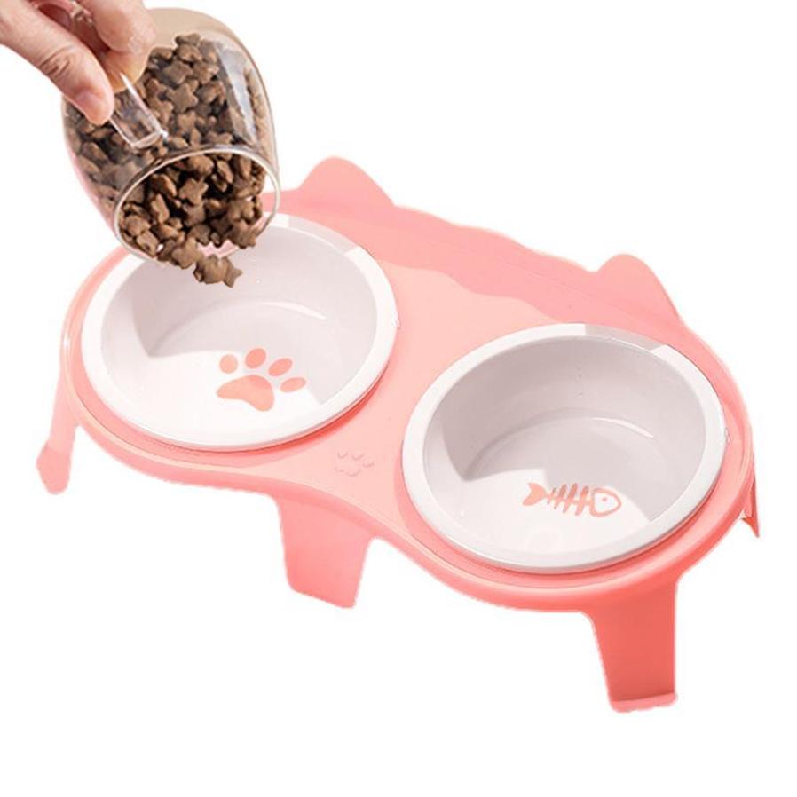 JMT-746826 Elevated Tilted Ceramic Cat Food and Water Bowl Set with Stand for Comfortable Feeding