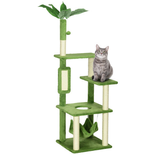 JMT-747018 Indoor Cat Tree with Hammock, Scratching Post, Platforms, and Anti-tipping Device - Green, 56 inches