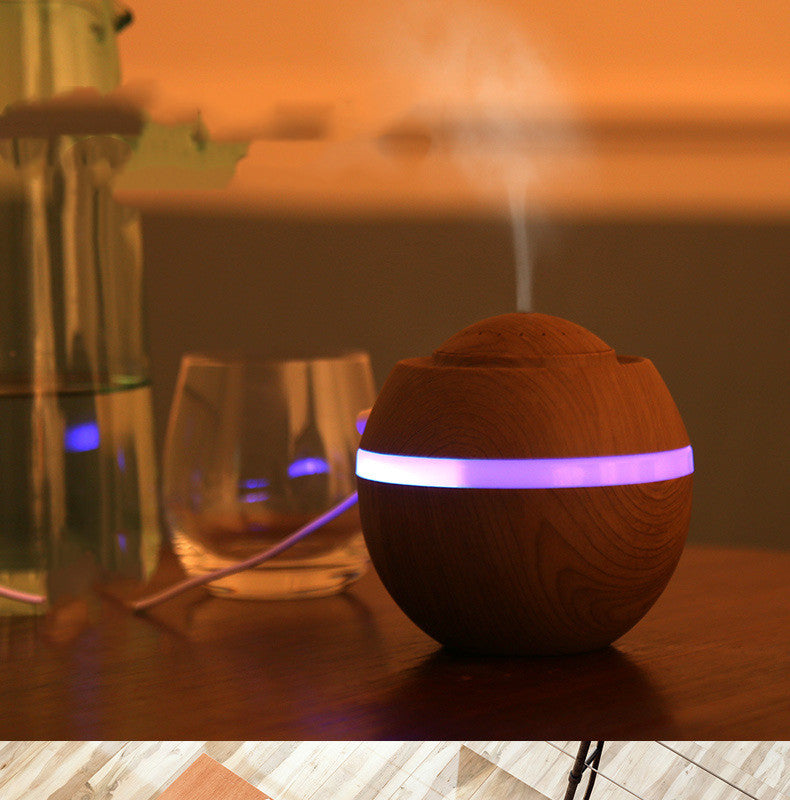 JMT-747146 Wood Grain USB Mini Humidifier with Colorful Gradient Lighting and 500ML Capacity