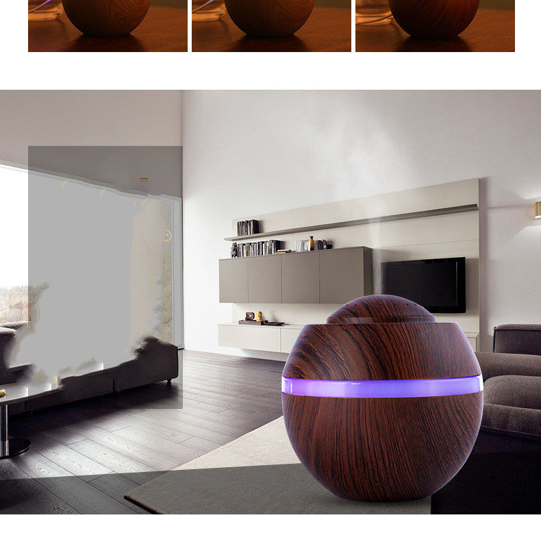 JMT-747146 Wood Grain USB Mini Humidifier with Colorful Gradient Lighting and 500ML Capacity