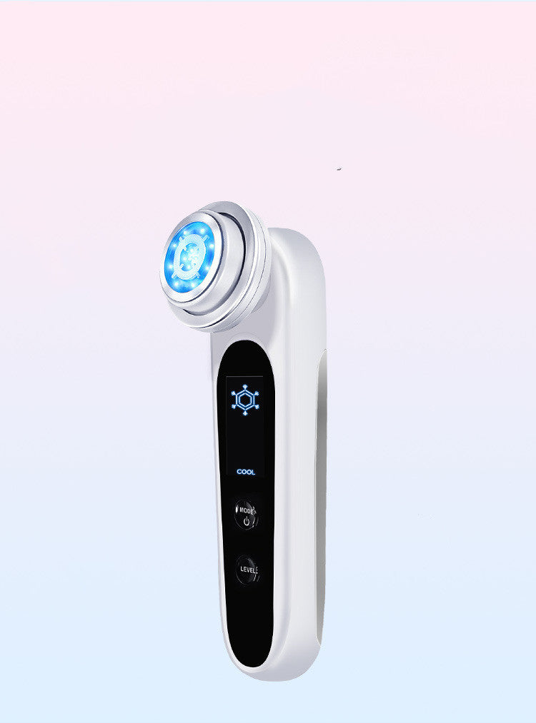 JMT-747402 EMS Microcurrent Beauty Device with RF, Vibration, and LED Light Therapy in Pink and White