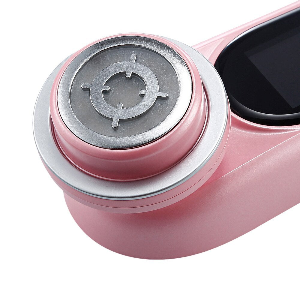 JMT-747402 EMS Microcurrent Beauty Device with RF, Vibration, and LED Light Therapy in Pink and White