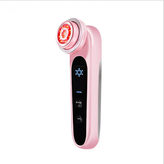 JMT-747402 EMS Microcurrent Beauty Device with RF, Vibration, and LED Light Therapy in Pink and White