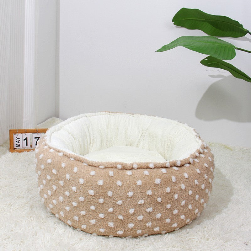 JMT-747466 Cozy Round Cat Nest Bed - Soft Plush Pet Bed for Small to Medium Dogs and Cats