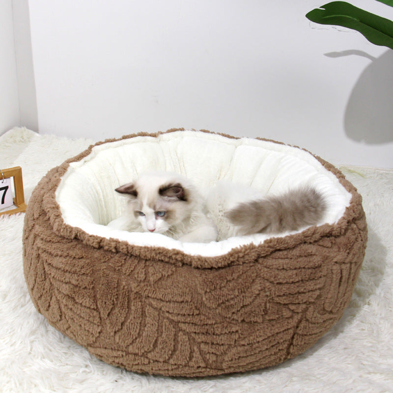 JMT-747466 Cozy Round Cat Nest Bed - Soft Plush Pet Bed for Small to Medium Dogs and Cats