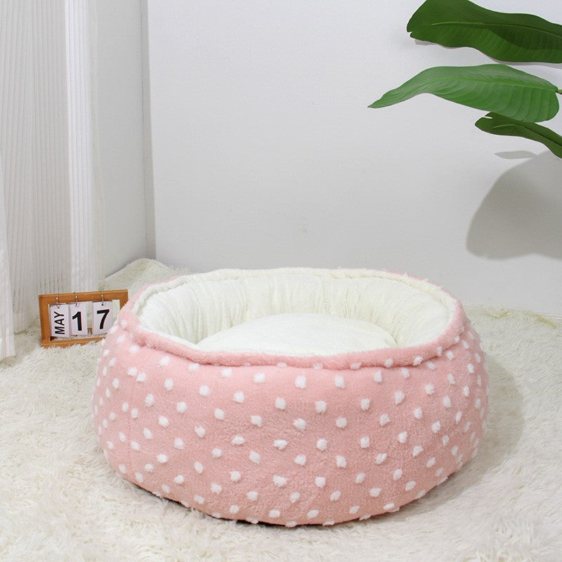 JMT-747466 Cozy Round Cat Nest Bed - Soft Plush Pet Bed for Small to Medium Dogs and Cats