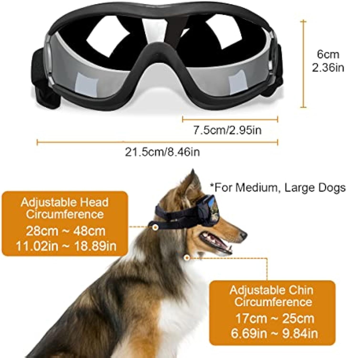 JMT-747978 Stylish Windproof Pet Goggles for Medium to Large Dogs – Sun Protection, Anti-Fog, and Adjustable Strap for Outdoor Activities