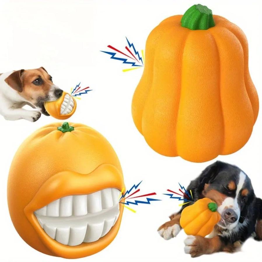 JMT-748298 Interactive Dog Toothbrush Toy with Sound and Grinding Features - Available in Pumpkin and Orange
