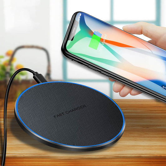 JMT-748490 15W Fast Wireless Charger, Aluminum Alloy and Leather Texture, Qi Standard, Type-C Input, Efficient Charging