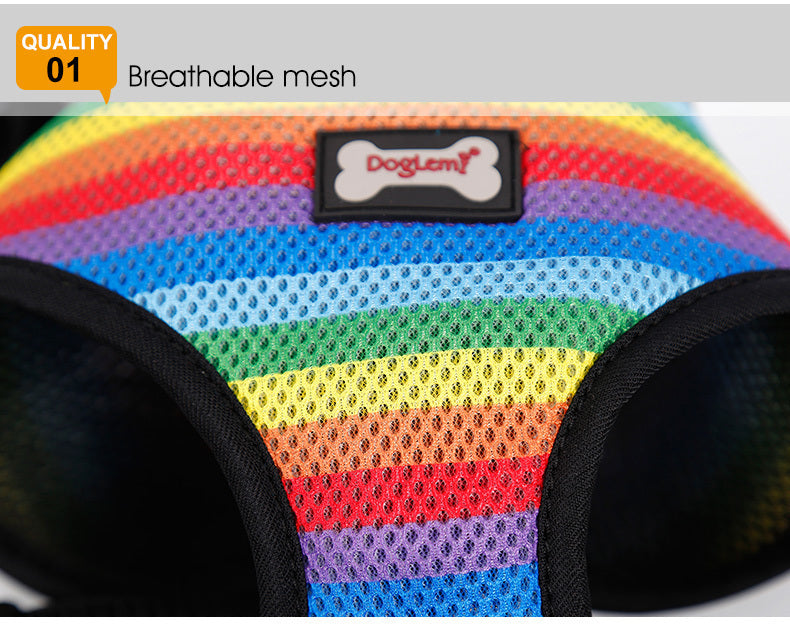 JMT-748490 Rainbow Striped Chest Strap in S, M, L Sizes - Comfortable Sandwich Mesh Design