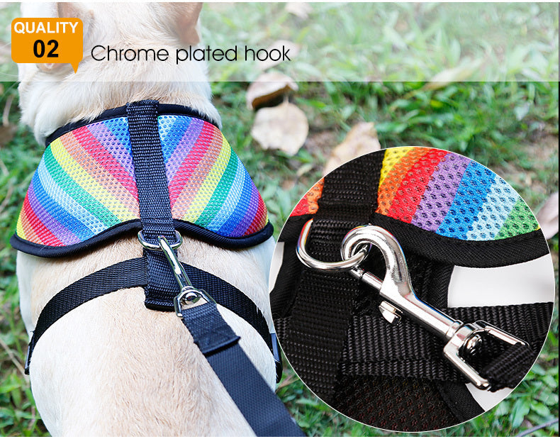 JMT-748490 Rainbow Striped Chest Strap in S, M, L Sizes - Comfortable Sandwich Mesh Design