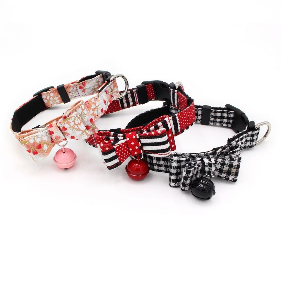 JMT-748810 Soft Microfiber Backing Pet Bow Collar - Adjustable Sizes XS to L